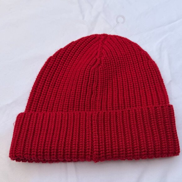 Coach Red Wool Ribbed Beanie Hat